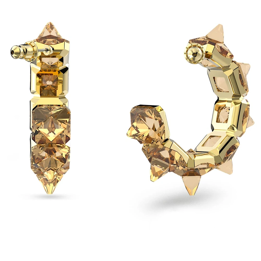 Matrix hoop earrings, Pyramid cut, Gold tone, Gold-tone plated by SWAROVSKI