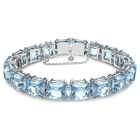 Millenia Tennis bracelet, Square cut, Medium, Blue, Rhodium plated by SWAROVSKI