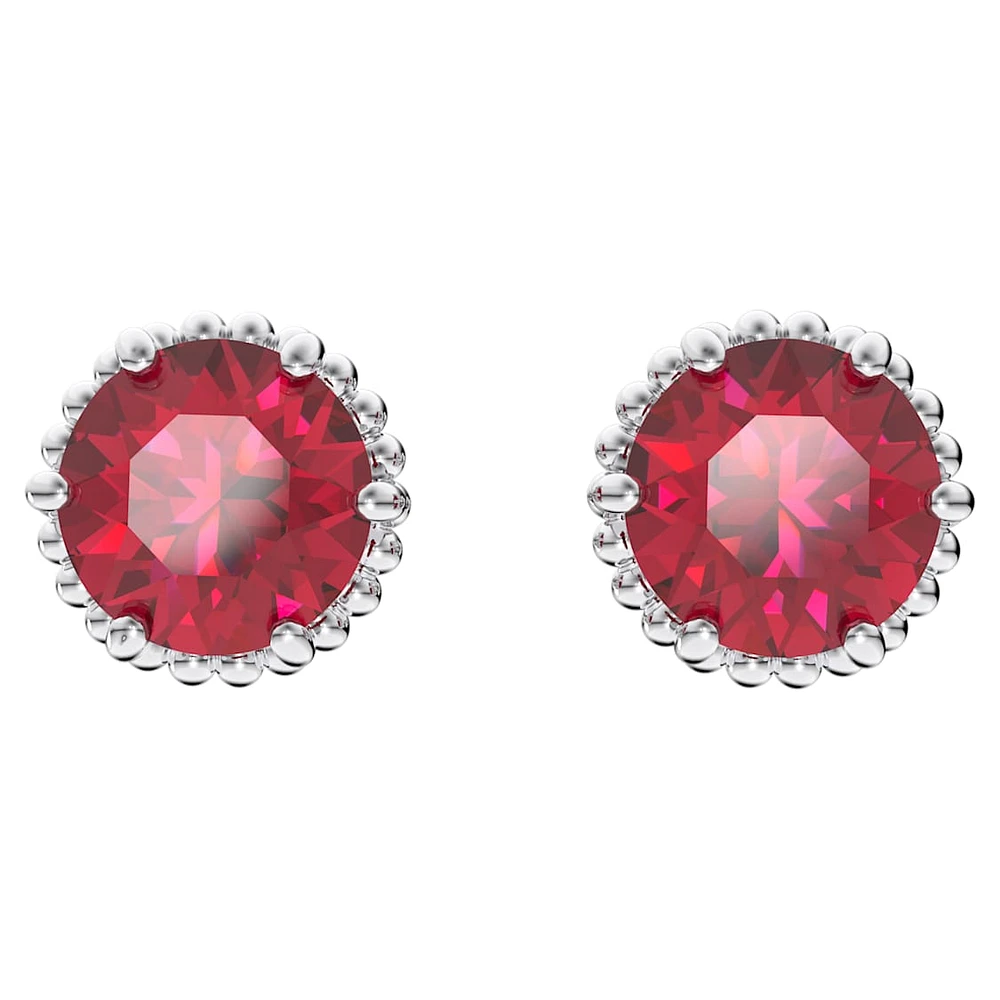 Birthstone stud earrings, Round cut, July, Red, Rhodium plated by SWAROVSKI