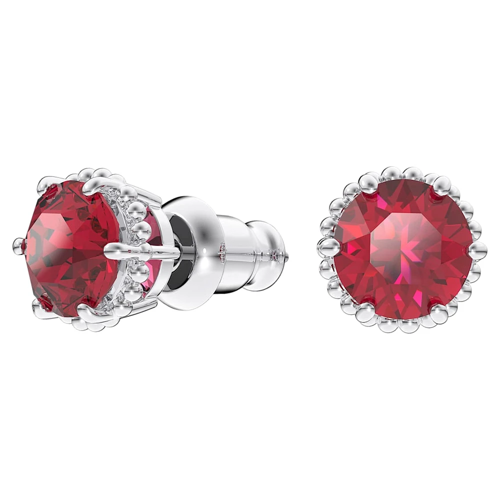 Birthstone stud earrings, Round cut, July, Red, Rhodium plated by SWAROVSKI