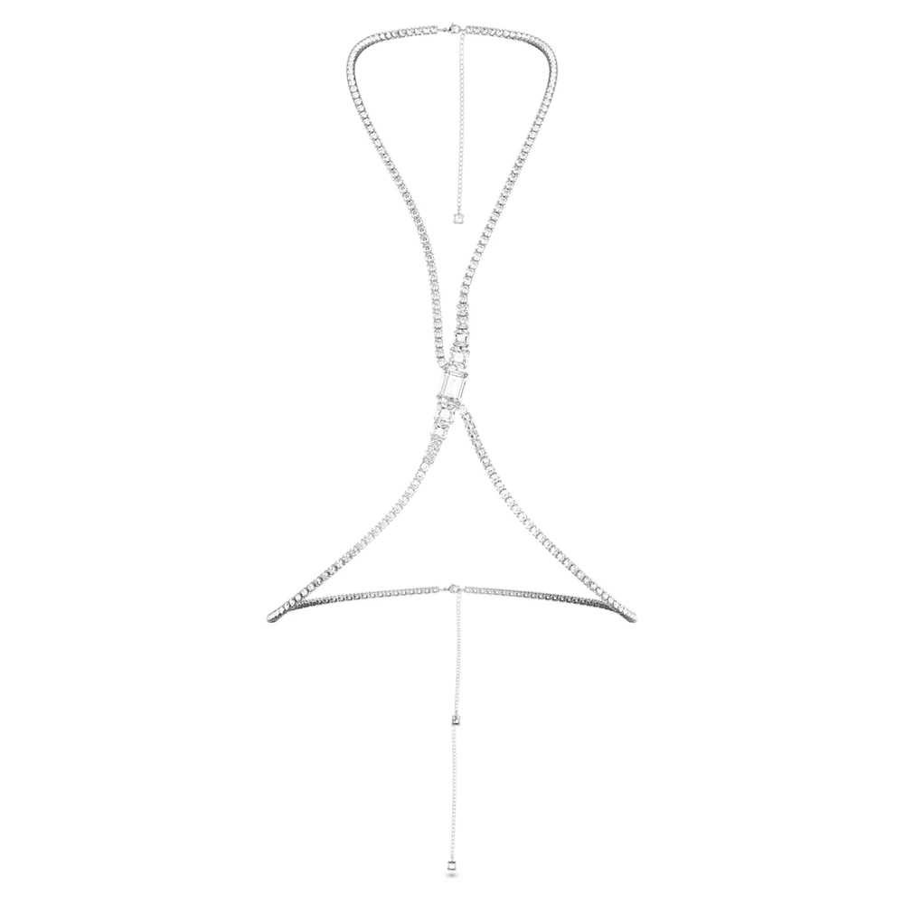 Millenia body chain, Square cut, White, Rhodium plated by SWAROVSKI