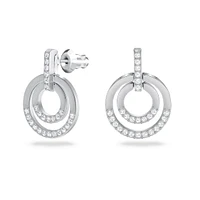 Circle hoop earrings, Round shape, White, Rhodium plated by SWAROVSKI
