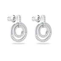 Circle hoop earrings, Round shape, White, Rhodium plated by SWAROVSKI