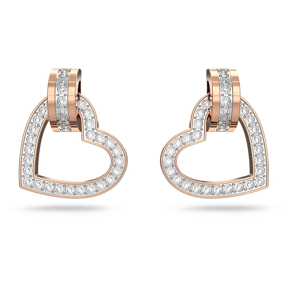 Lovely stud earrings, Heart, White, Rose gold-tone plated by SWAROVSKI
