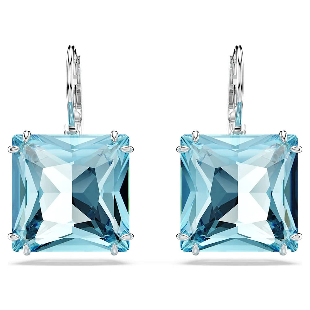 Millenia drop earrings, Square cut, Blue, Rhodium plated by SWAROVSKI