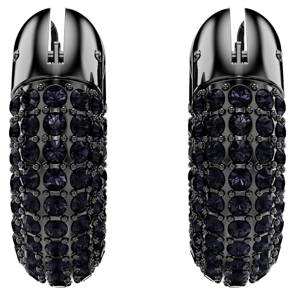 Dextera hoop earrings, Small, Black, Ruthenium plated by SWAROVSKI
