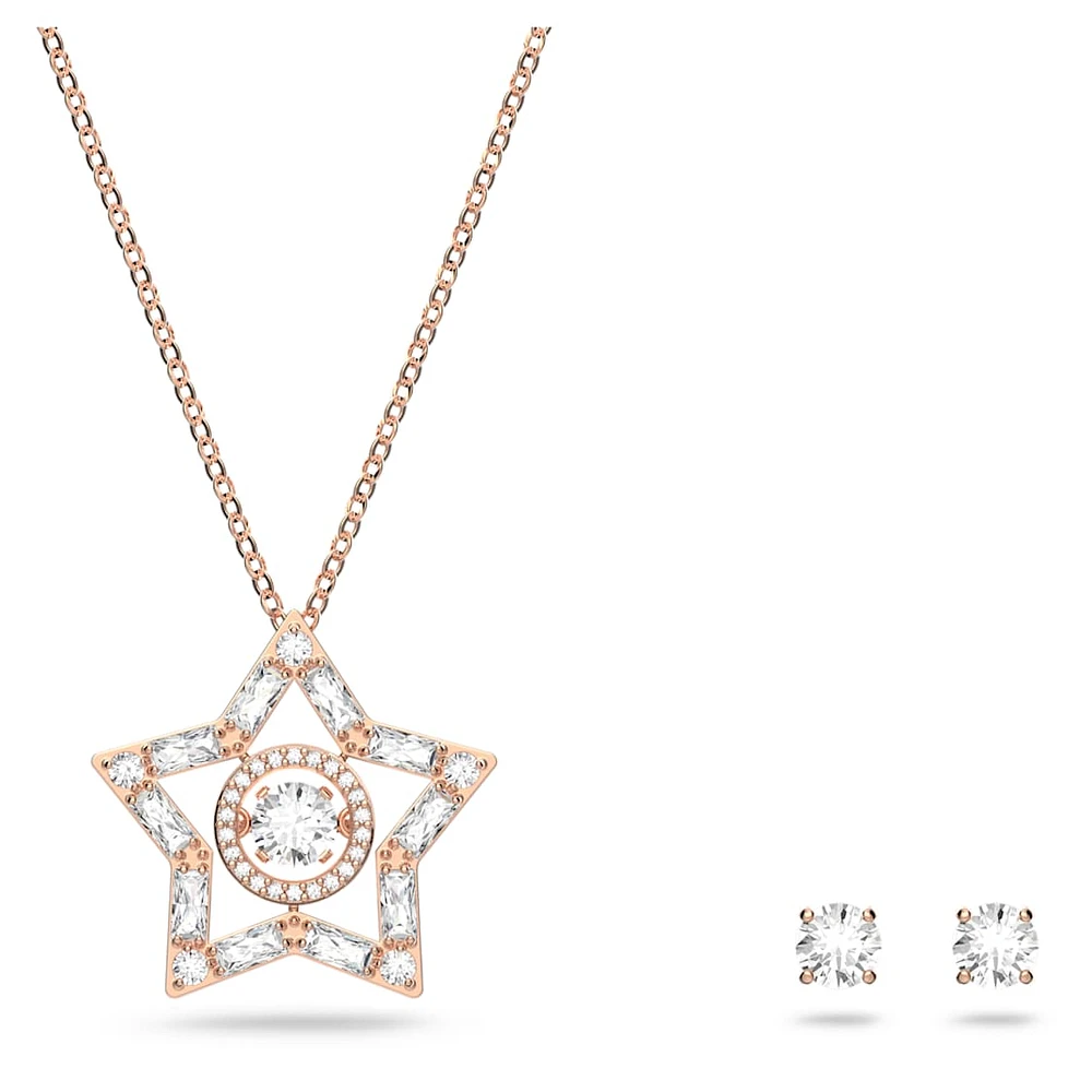 Stella set, Mixed cuts, Star, White, Rose gold-tone plated by SWAROVSKI