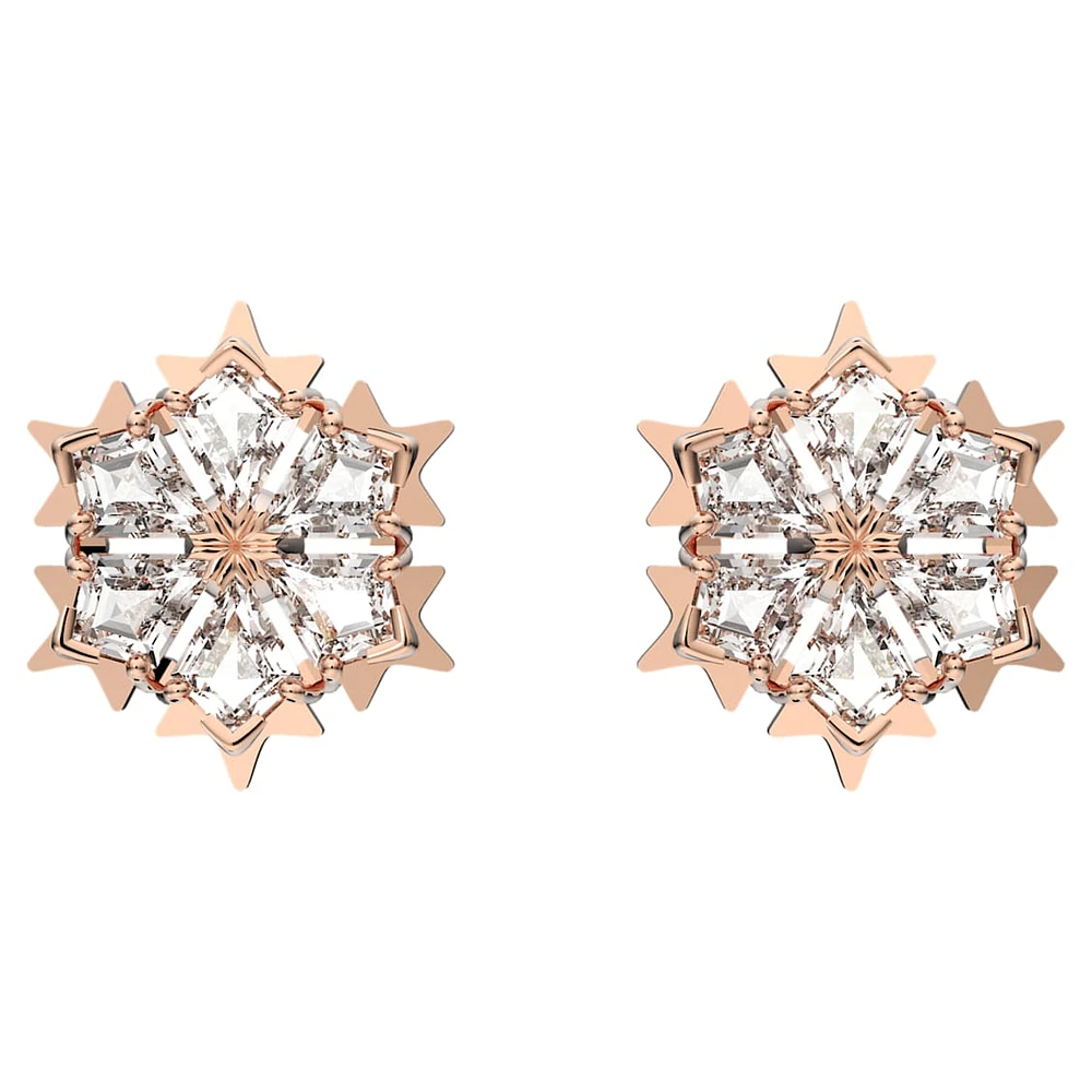 Magic stud earrings, Snowflake, White, Rose gold-tone plated by SWAROVSKI