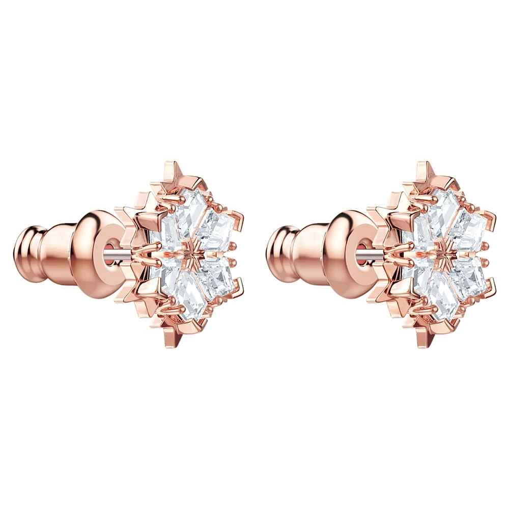 Magic stud earrings, Snowflake, White, Rose gold-tone plated by SWAROVSKI
