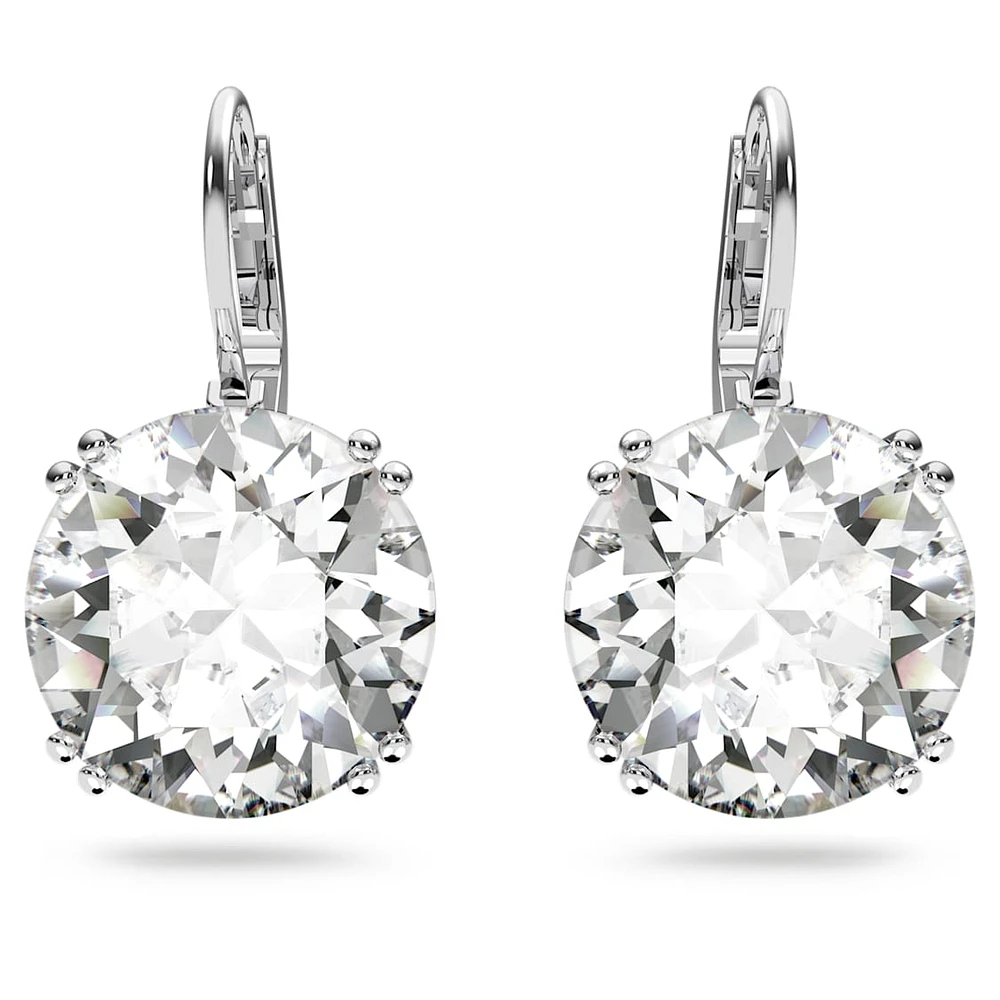 Millenia drop earrings, Round cut, White, Rhodium plated by SWAROVSKI