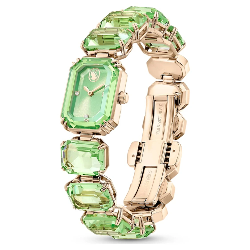 Watch, Octagon cut bracelet, Green, Champagne gold-tone finish by SWAROVSKI
