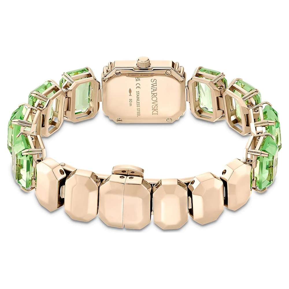 Watch, Octagon cut bracelet, Green, Champagne gold-tone finish by SWAROVSKI