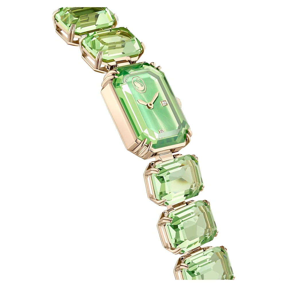 Watch, Octagon cut bracelet, Green, Champagne gold-tone finish by SWAROVSKI