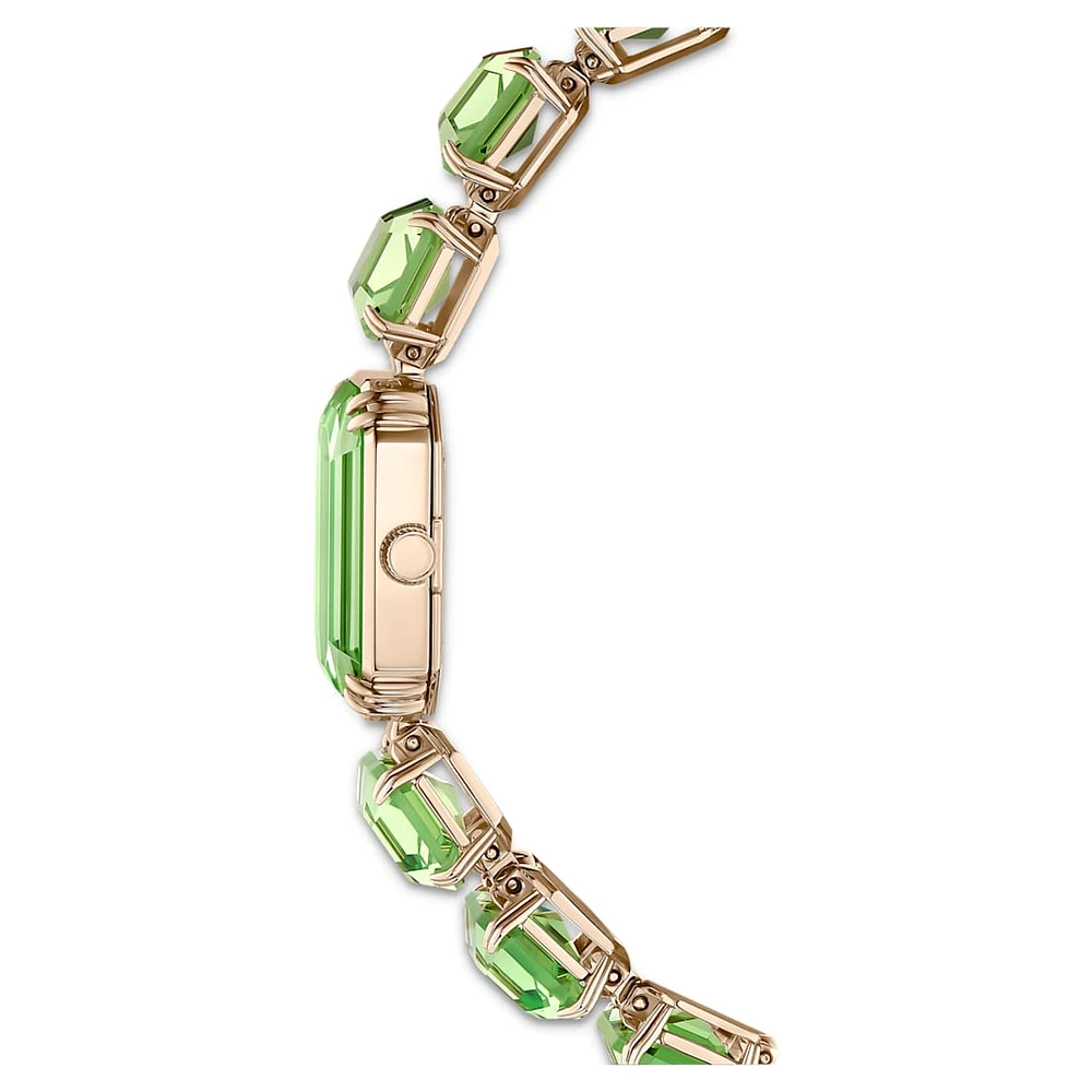 Watch, Octagon cut bracelet, Green, Champagne gold-tone finish by SWAROVSKI