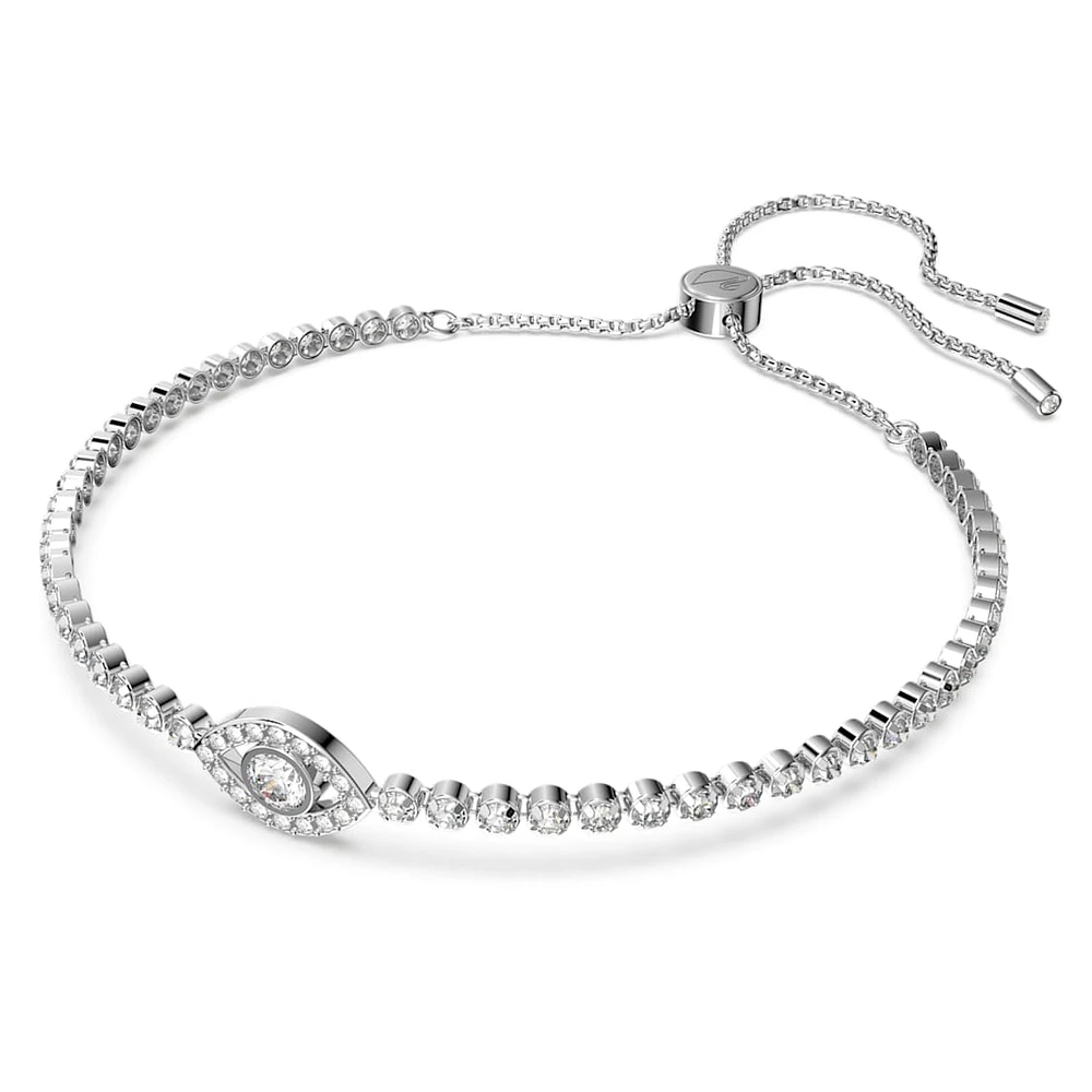 Subtle bracelet, Evil eye, White, Rhodium plated by SWAROVSKI