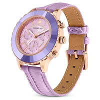 Octea lux chrono watch, Swiss Made, Leather strap, Purple, Rose gold-tone finish by SWAROVSKI
