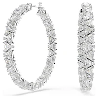 Ortyx hoop earrings, Triangle cut, White, Rhodium plated by SWAROVSKI