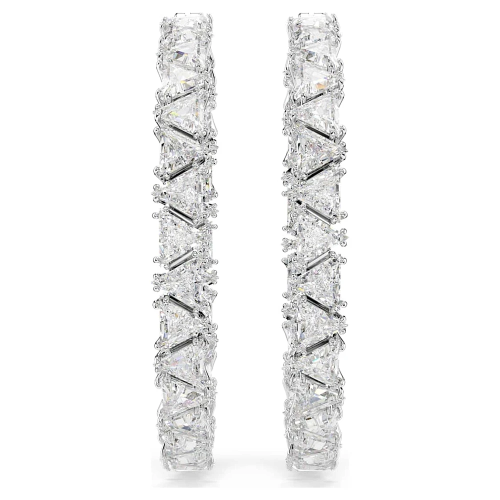 Ortyx hoop earrings, Triangle cut, White, Rhodium plated by SWAROVSKI