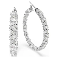 Ortyx hoop earrings, Triangle cut, White, Rhodium plated by SWAROVSKI