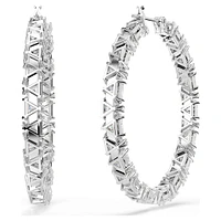 Ortyx hoop earrings, Triangle cut, White, Rhodium plated by SWAROVSKI