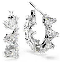 Ortyx hoop earrings, Triangle cut, Small, White, Rhodium plated by SWAROVSKI