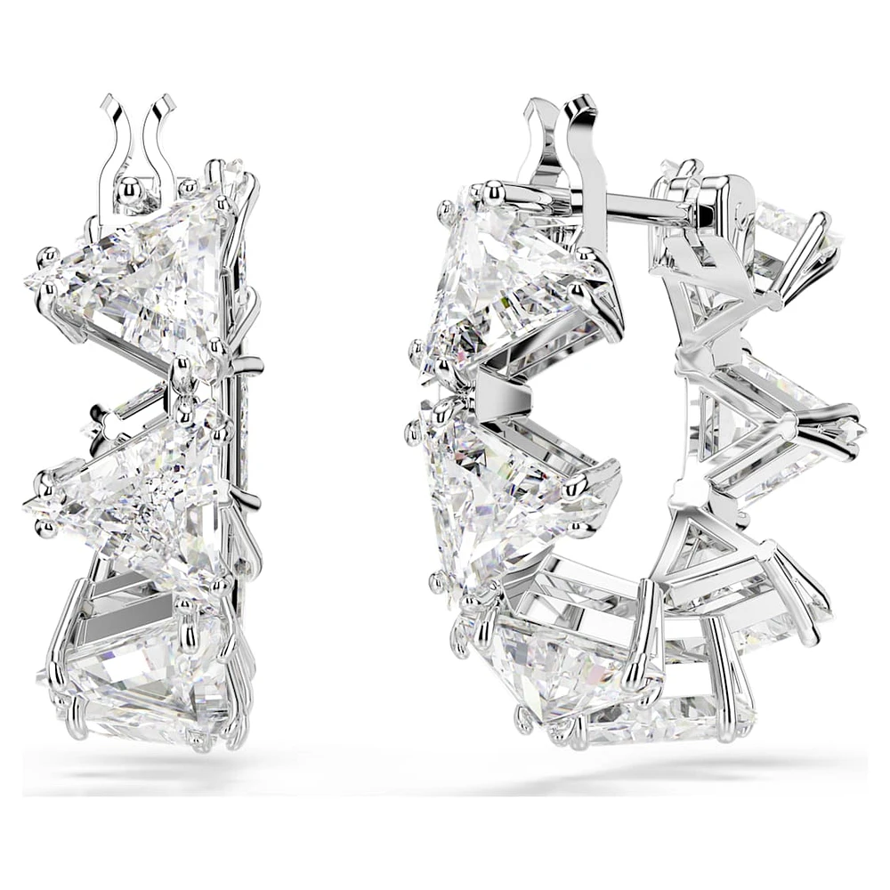 Ortyx hoop earrings, Triangle cut, Small, White, Rhodium plated by SWAROVSKI