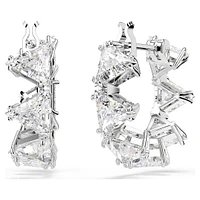 Ortyx hoop earrings, Triangle cut, Small, White, Rhodium plated by SWAROVSKI