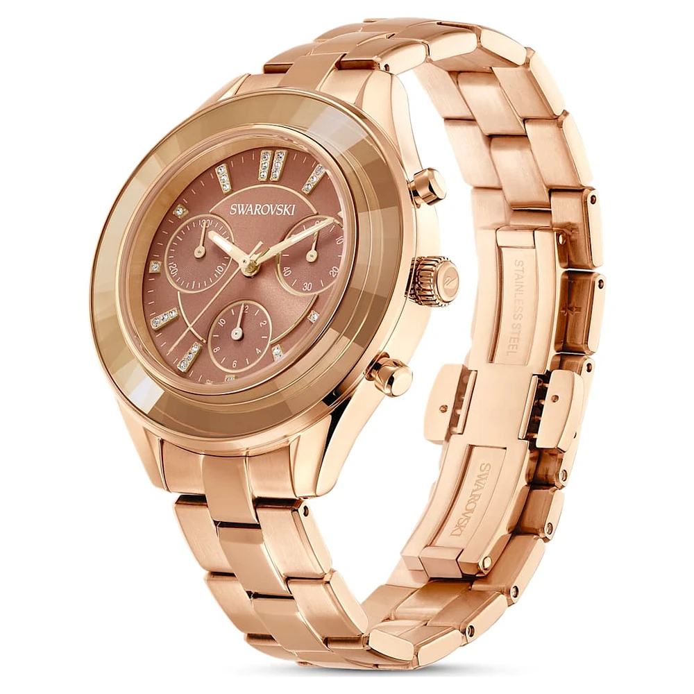 Octea lux sport watch, Swiss Made, Metal bracelet, Brown, Gold-tone finish by SWAROVSKI