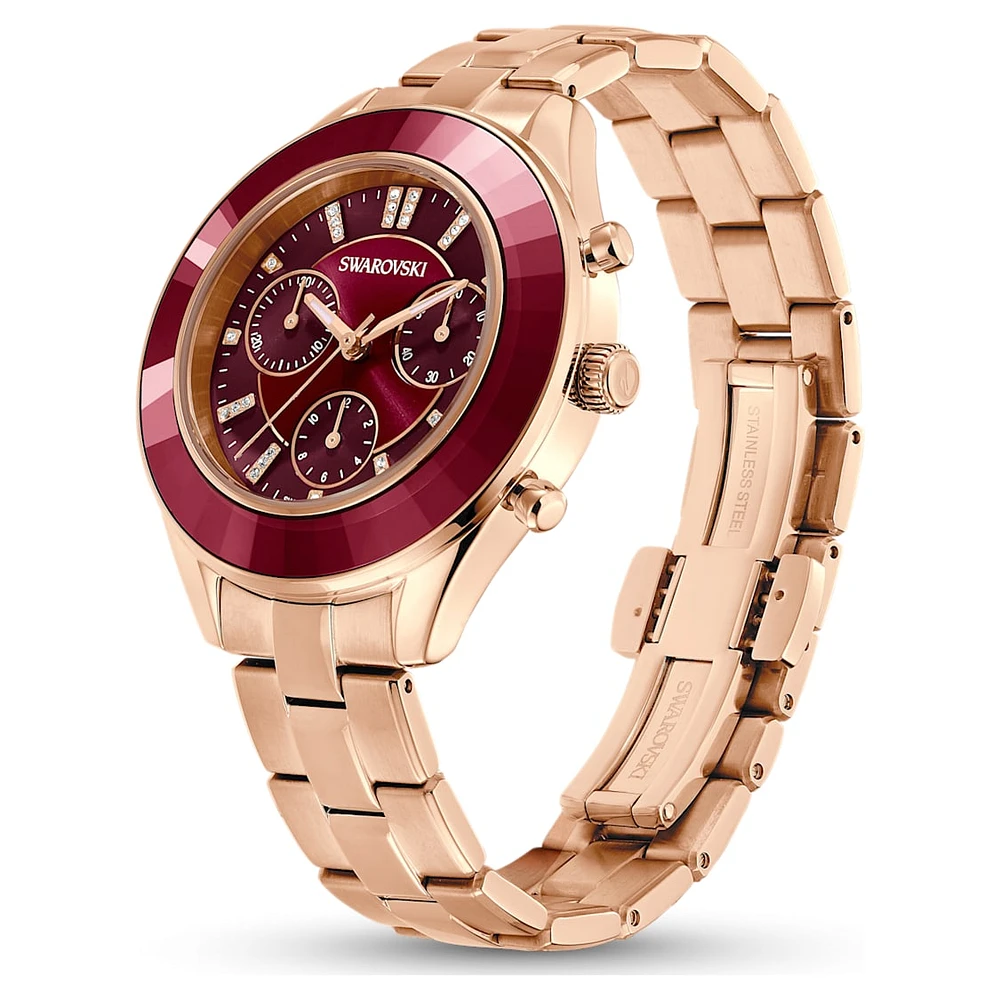 Octea lux sport watch, Swiss Made, Metal bracelet, Red, Rose gold-tone finish by SWAROVSKI
