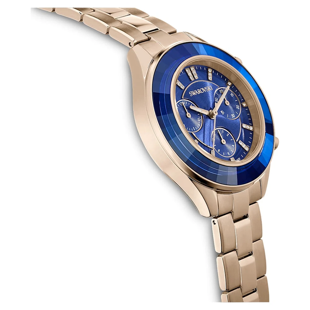 Octea lux sport watch, Swiss Made, Metal bracelet, Blue, Champagne gold-tone finish by SWAROVSKI