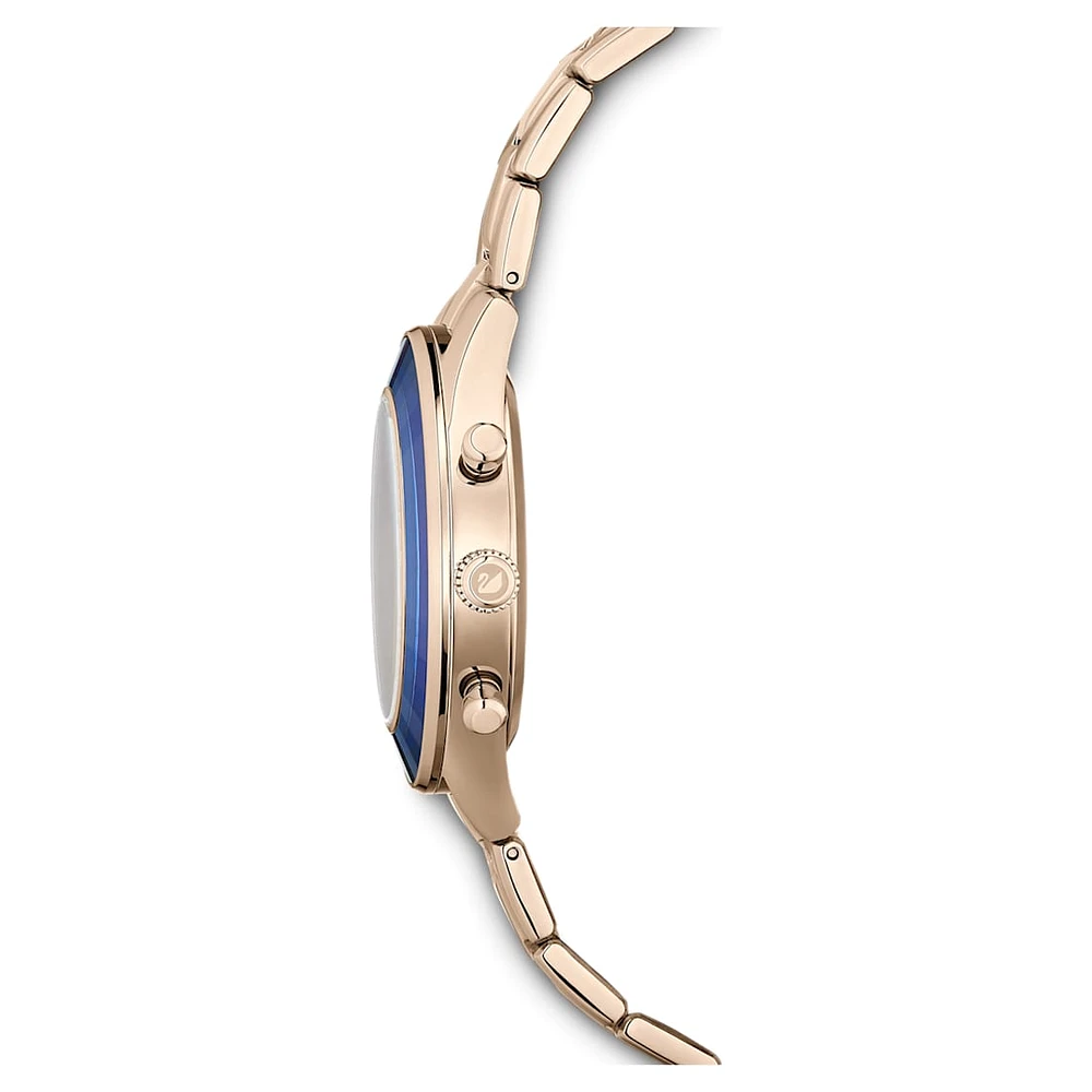 Octea lux sport watch, Swiss Made, Metal bracelet, Blue, Champagne gold-tone finish by SWAROVSKI