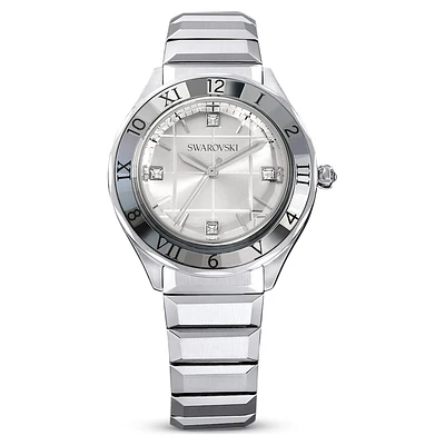 Dextera 3-hand watch, 37mm, Swiss Made, Metal bracelet, Silver Tone, Stainless steel by SWAROVSKI
