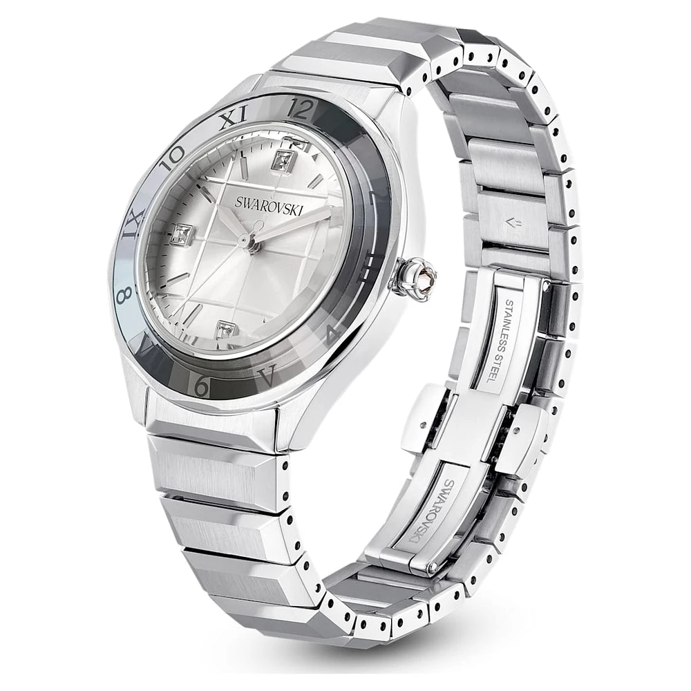 Dextera 3-hand watch, 37mm, Swiss Made, Metal bracelet, Silver Tone, Stainless steel by SWAROVSKI