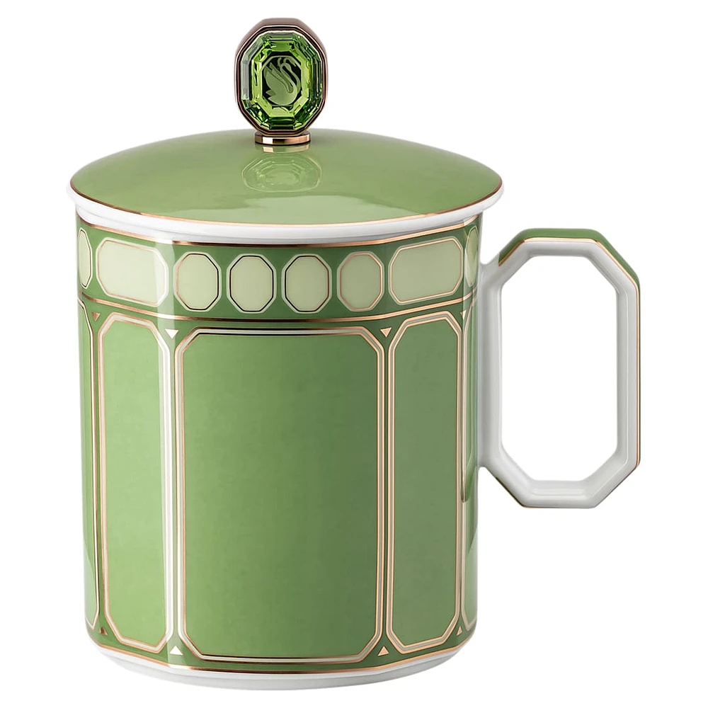 Signum mug with lid, Porcelain, Green by SWAROVSKI
