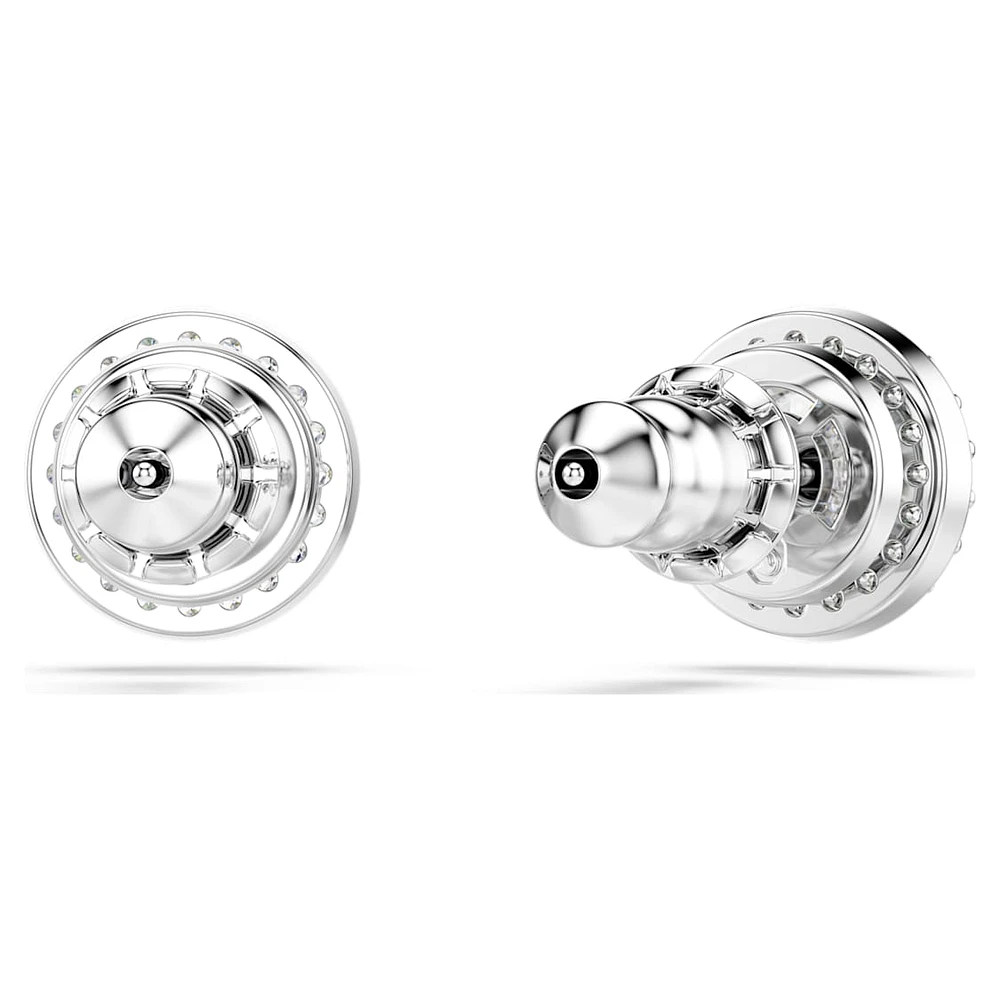 Constella stud earrings, Round cut, Pavé, White, Rhodium plated by SWAROVSKI