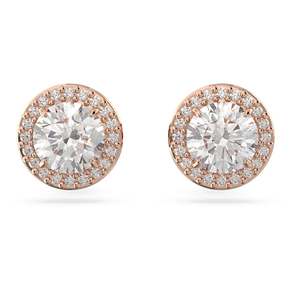 Una stud earrings, Round cut, Pavé, White