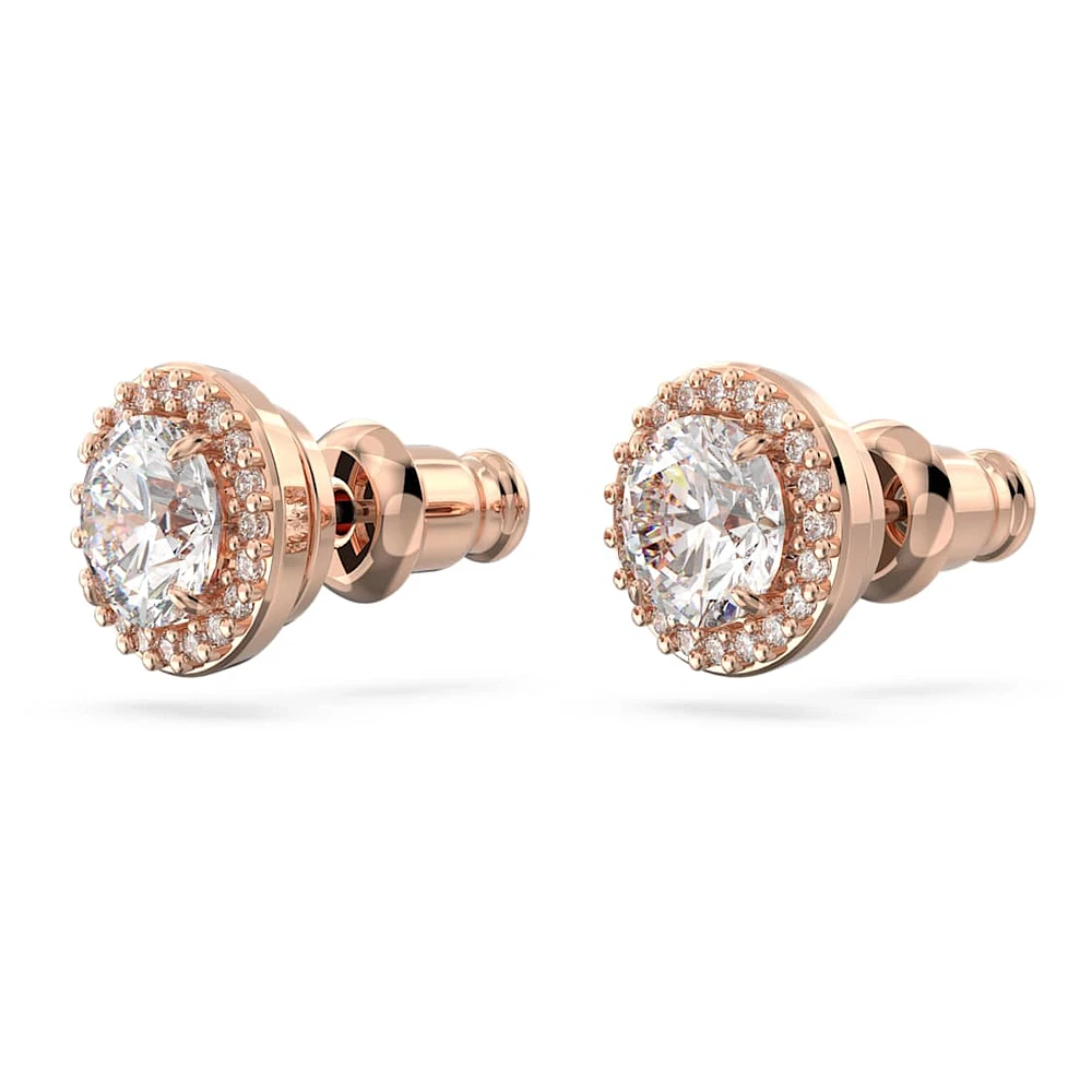 Una stud earrings, Round cut, Pavé, White