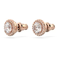 Una stud earrings, Round cut, Pavé, White