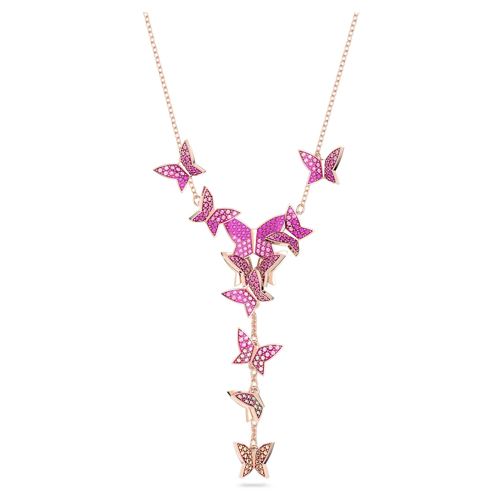 Idyllia Lilia Y necklace, Butterfly, Pink, Rose gold-tone plated by SWAROVSKI