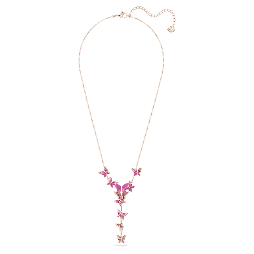 Idyllia Lilia Y necklace, Butterfly, Pink, Rose gold-tone plated by SWAROVSKI