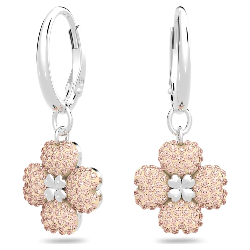 Latisha drop earrings, Flower, Pink, Rhodium plated by SWAROVSKI