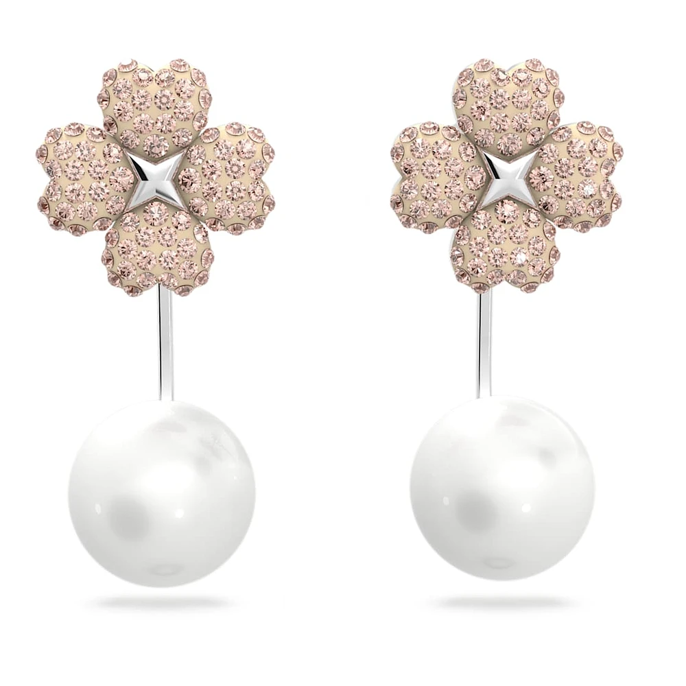 Latisha earring jackets, Flower, Pink, Rhodium plated by SWAROVSKI