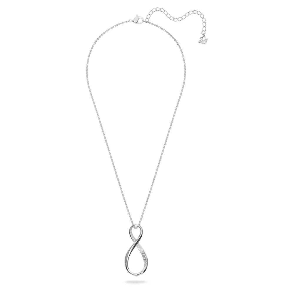 Exist pendant, Infinity, White, Rhodium plated by SWAROVSKI