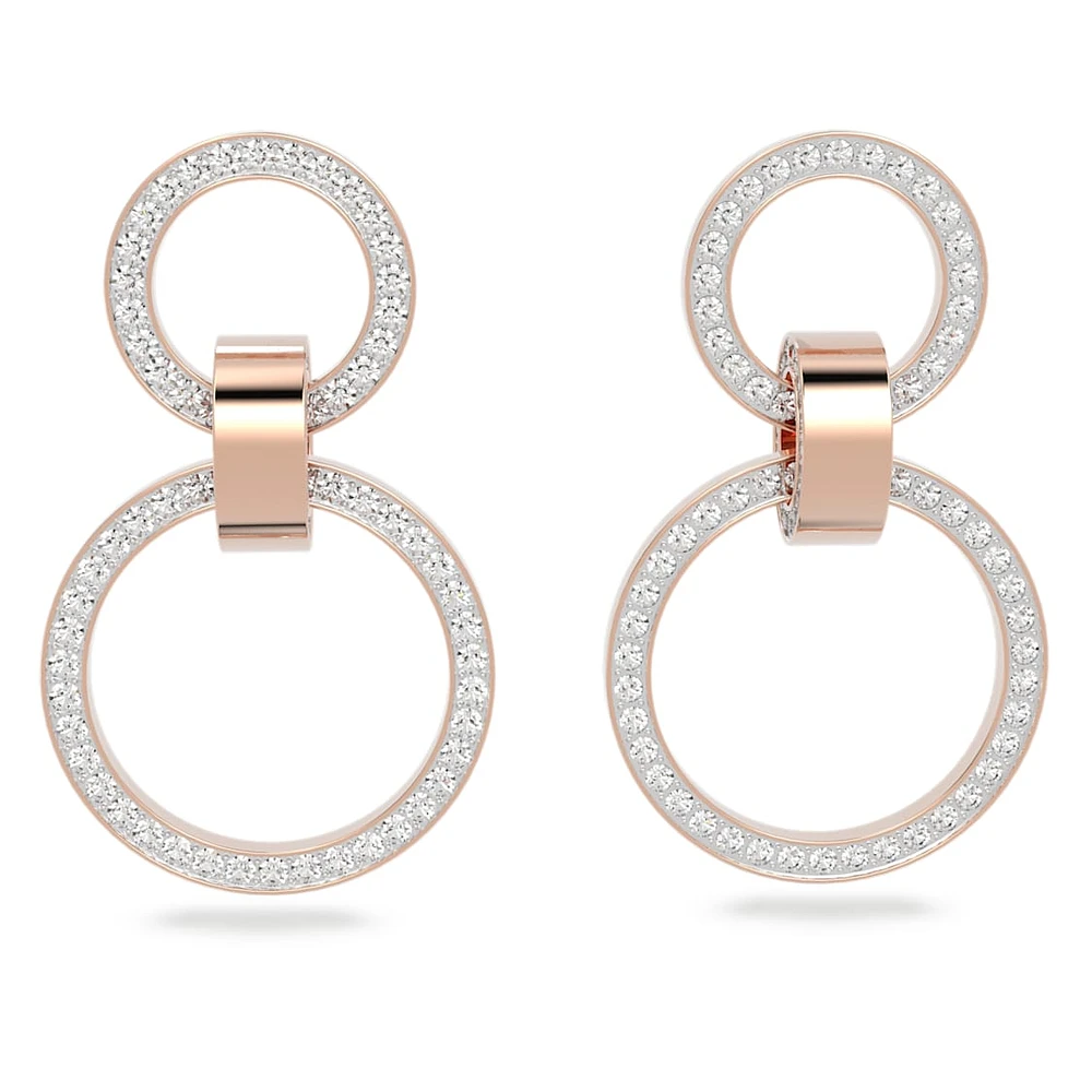 Hollow hoop earrings, White, Rose gold-tone plated by SWAROVSKI