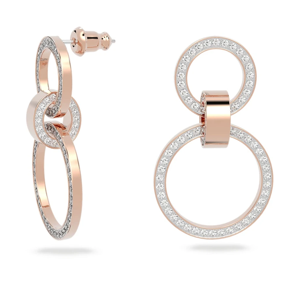 Hollow hoop earrings, White, Rose gold-tone plated by SWAROVSKI