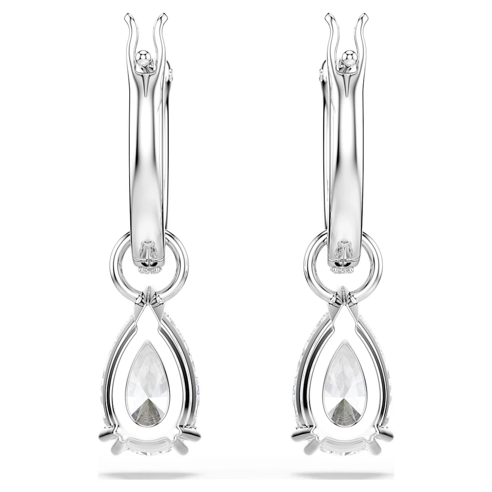 Millenia hoop earrings, Pear cut, White, Rhodium plated by SWAROVSKI
