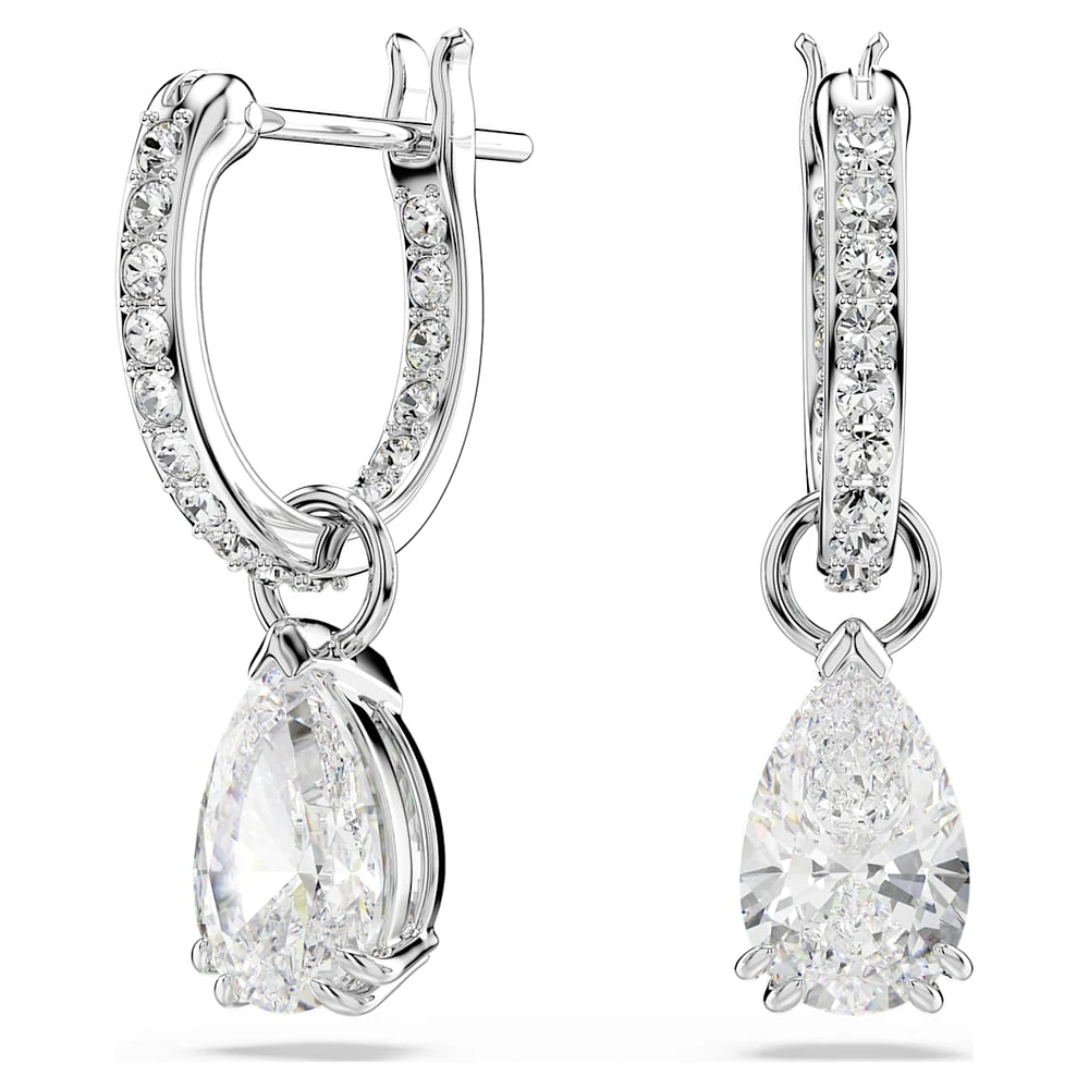 Millenia hoop earrings, Pear cut, White, Rhodium plated by SWAROVSKI