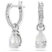 Millenia hoop earrings, Pear cut, White, Rhodium plated by SWAROVSKI
