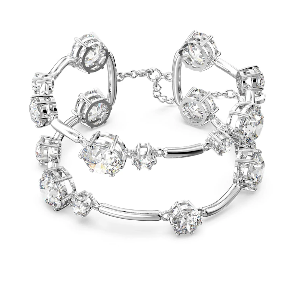 Constella double bangle, Round cut, White, Rhodium plated by SWAROVSKI