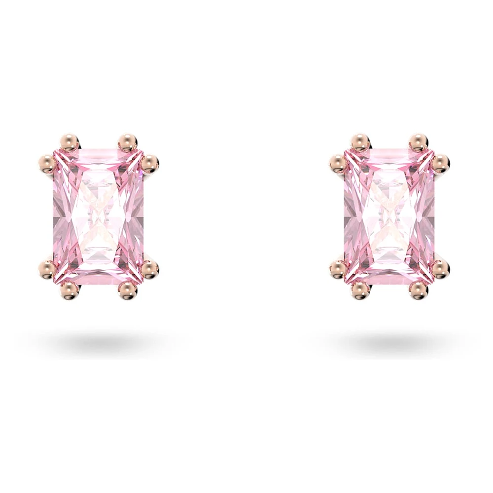 Chroma stud earrings, Cushion cut, Pink, Rose gold-tone plated by SWAROVSKI